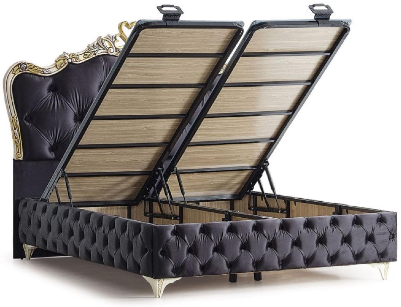 Casa Padrino Luxus Barock Doppelbett Schwarz / Cremefarben / Gold - Verschiedene Größen - Handgefertigtes Massivholz Bett im Barockstil - Barock Schlafzimmer & Hotel Möbel - Edel & Prunkvoll Bild 1