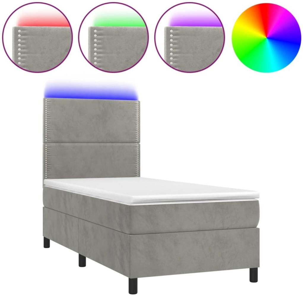 Boxspringbett mit Matratze & LED Samt Hellgrau 80x200 cm, Härtegrad: H2 [3136029] Bild 1