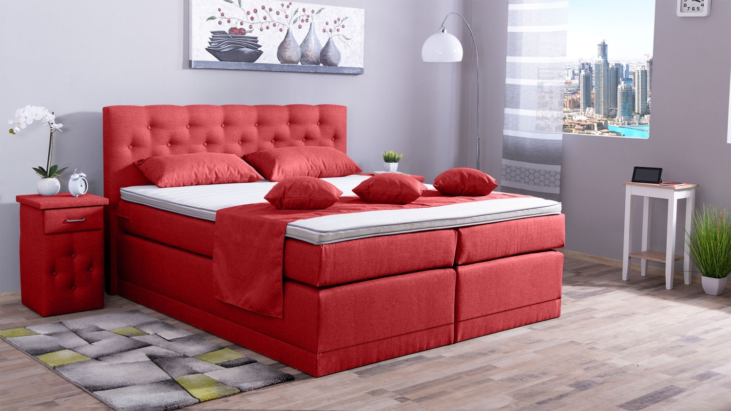Meisterbetten Boxspringbett Babo 200x200 in WT-Rot, Matratzenbezug Nano, Komfortschaum-Topper Bild 1