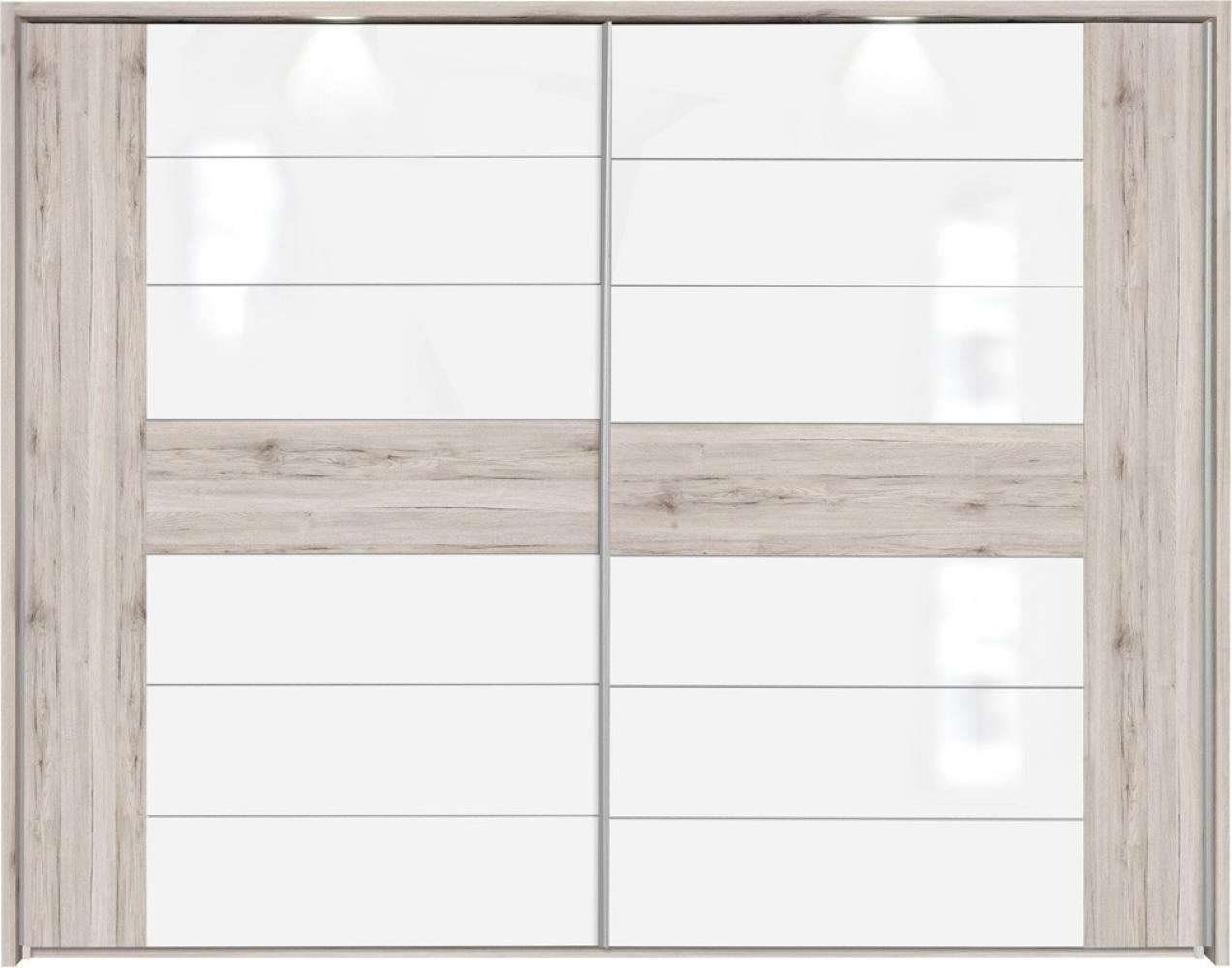 Schwebetürenschrank Rubio 6B Sandeiche weiß Hochglanz 281x215x68 cm LED Bild 1