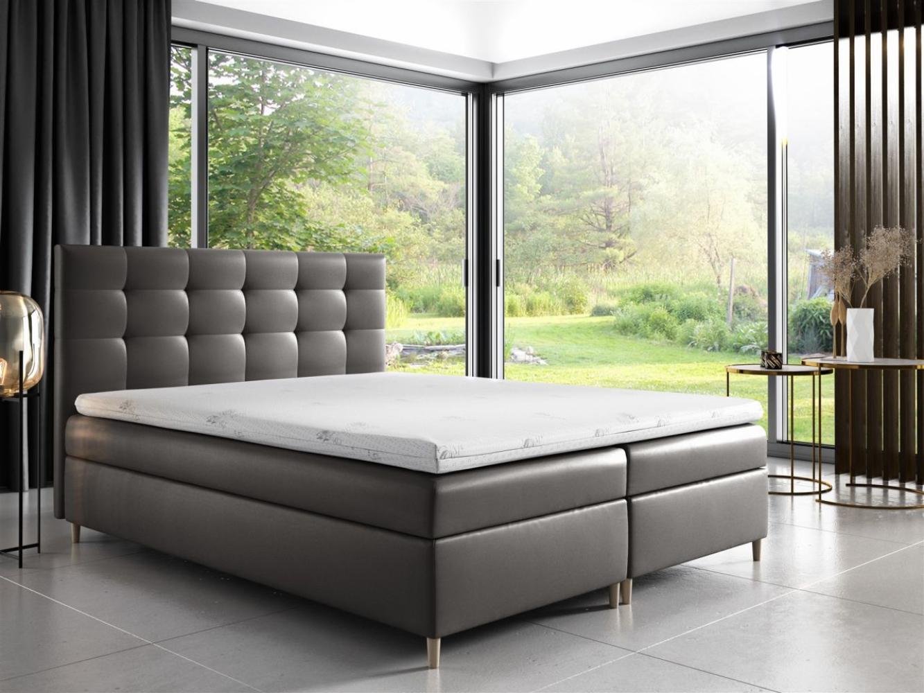 Boxspringbett ARVID 140x200 cm Kunstleder Hellgrau Bild 1