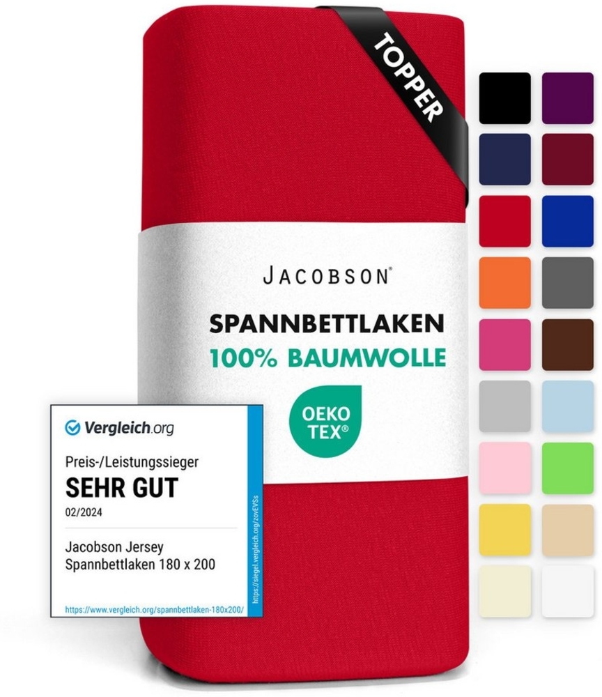 Jacobson Spannbettlaken TOPPER aus 100% Baumwolle, Jersey Bettlaken 160 g/m², Spannbetttuch mit Gummizug, OEKO-TEX®, pflegeleicht, viele Farben Bild 1