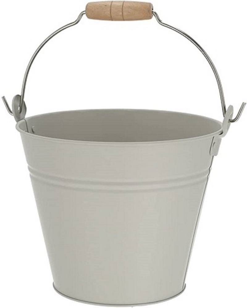 Kaemingk Übertopf Blecheimerr mit Holzgriff 26 cm verzinkt light grau Bild 1