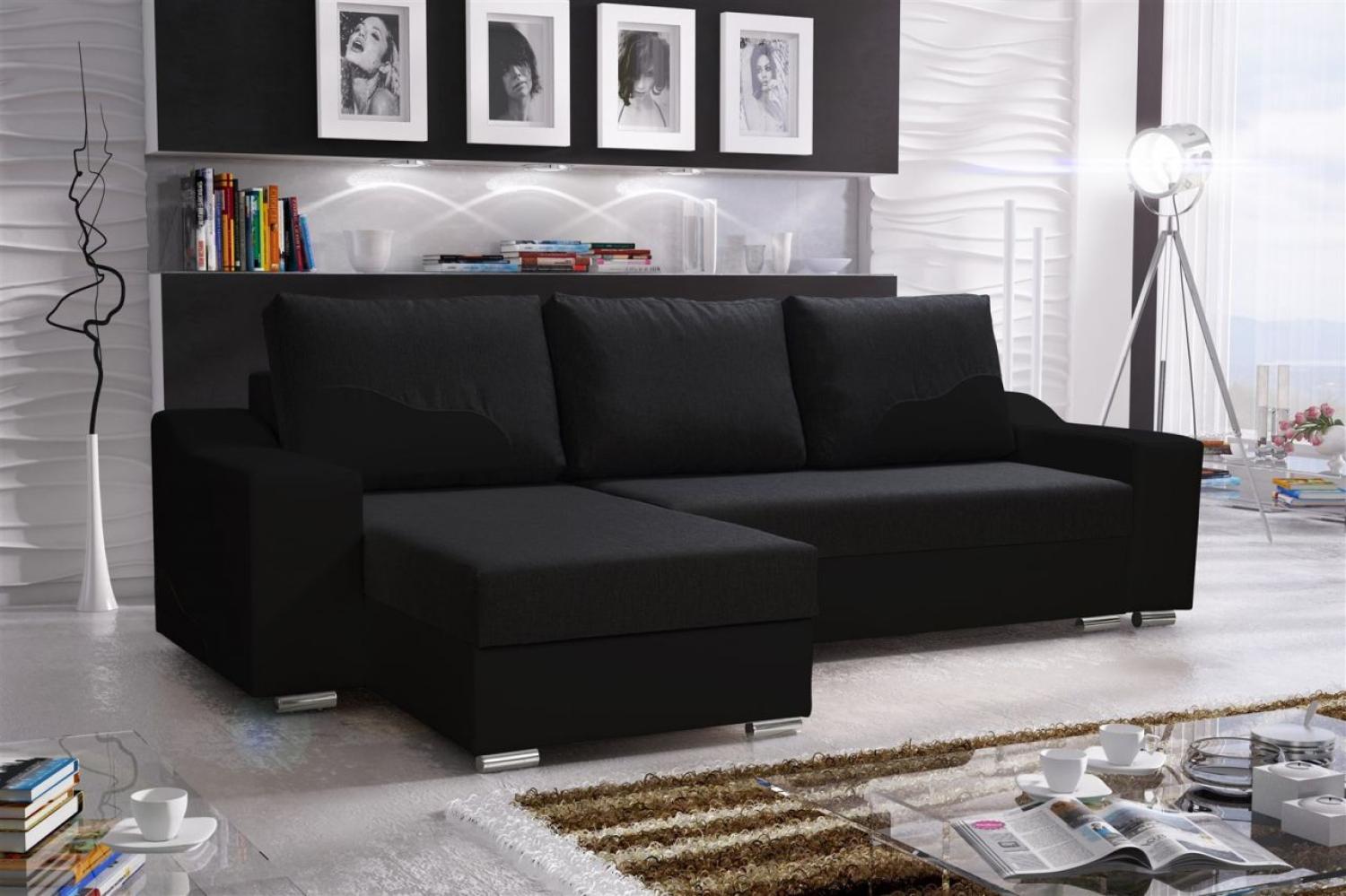 Ecksofa Sofa COLLIN mit Schlaffunktion Schwarz Ottomane Links Bild 1