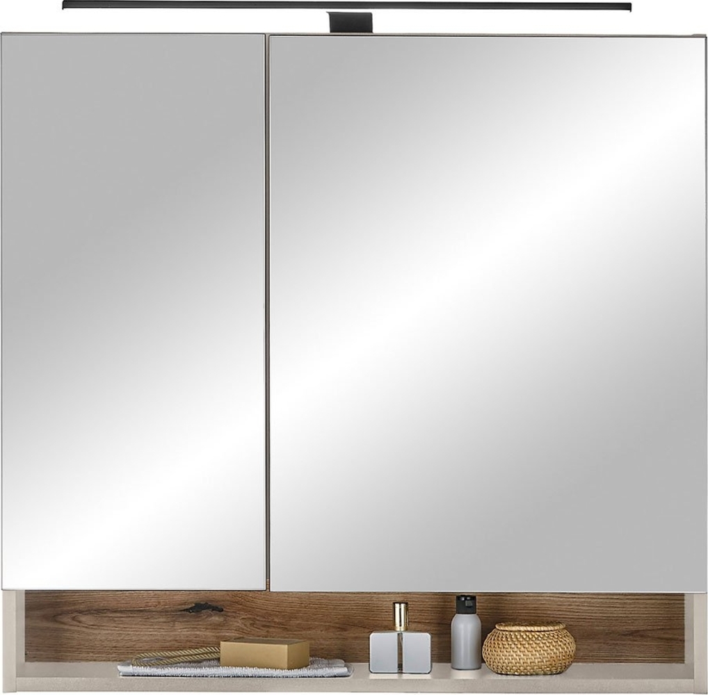Spiegelschrank Djerba / Denver, Holzwerkstoff, Beige, Holzfarben, Verspiegelt, 80 x 75 x 22 cm Bild 1