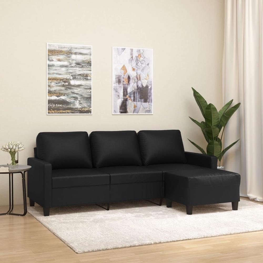 vidaXL 3-Sitzer-Sofa mit Hocker Schwarz 180 cm Kunstleder 3201024 Bild 1