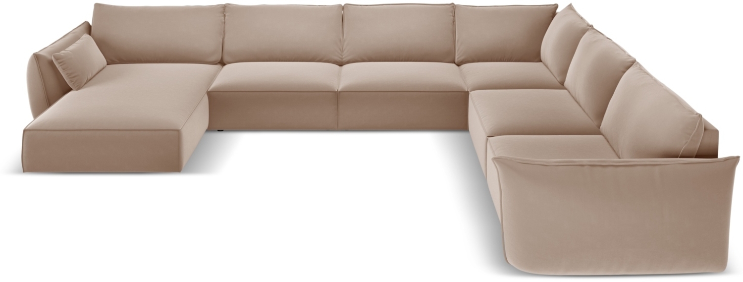 Micadoni Panorama-Ecksofa Kaelle 8-Sitzer Rechts Samt Beige Kunststoff schwarz Bild 1