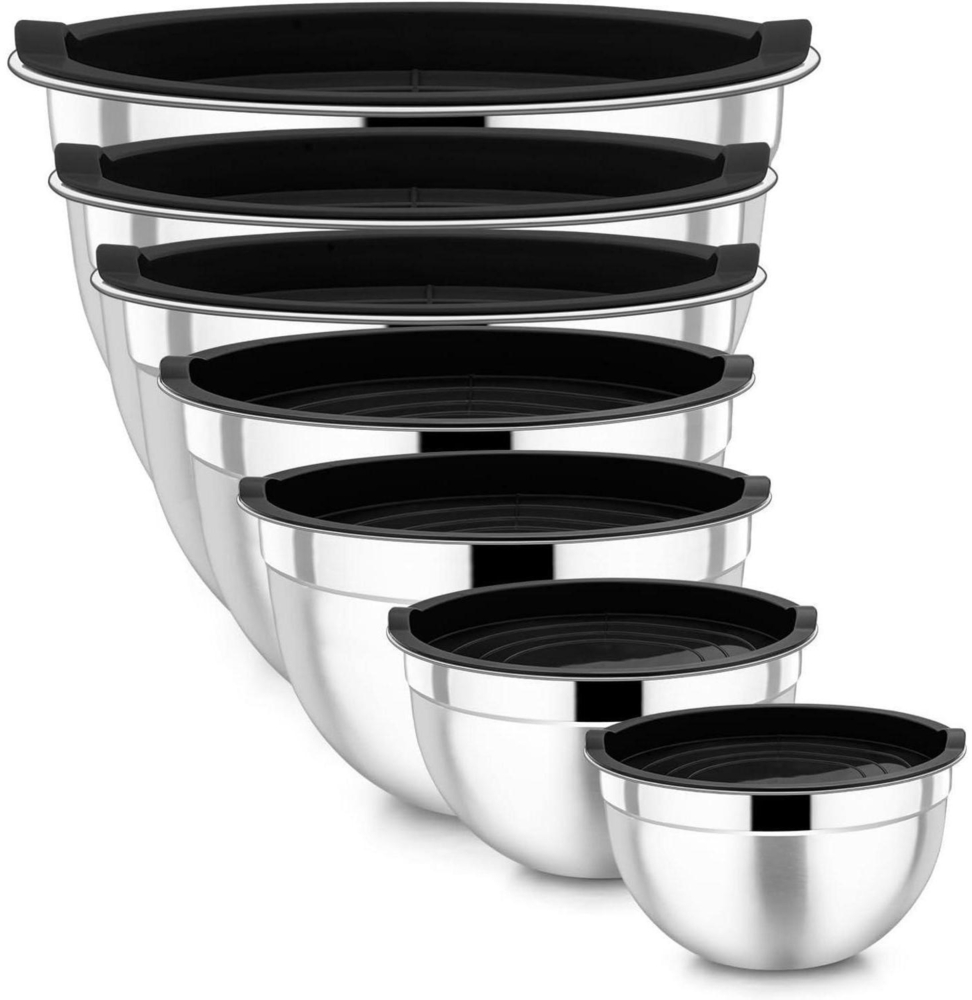 Edelstahl Rührschüssel Set 7er Salatschüssel Luftdichtem Deckel Schwarz Bild 1
