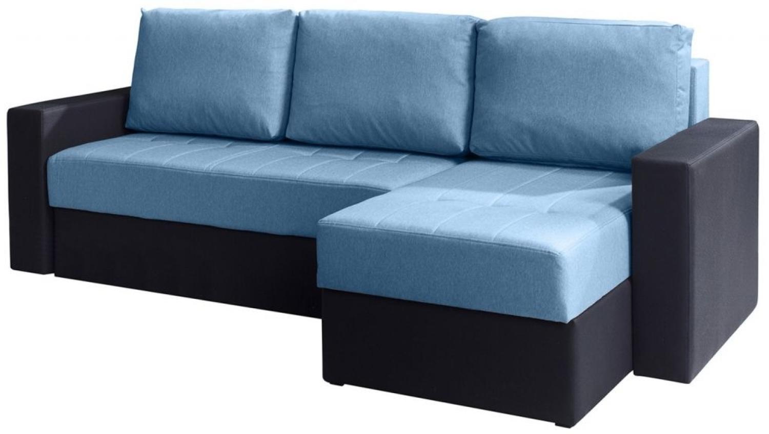 Ecksofa Schlafsofa LABRI Schwarz/ Hellblau Ottomane Rechts Bild 1