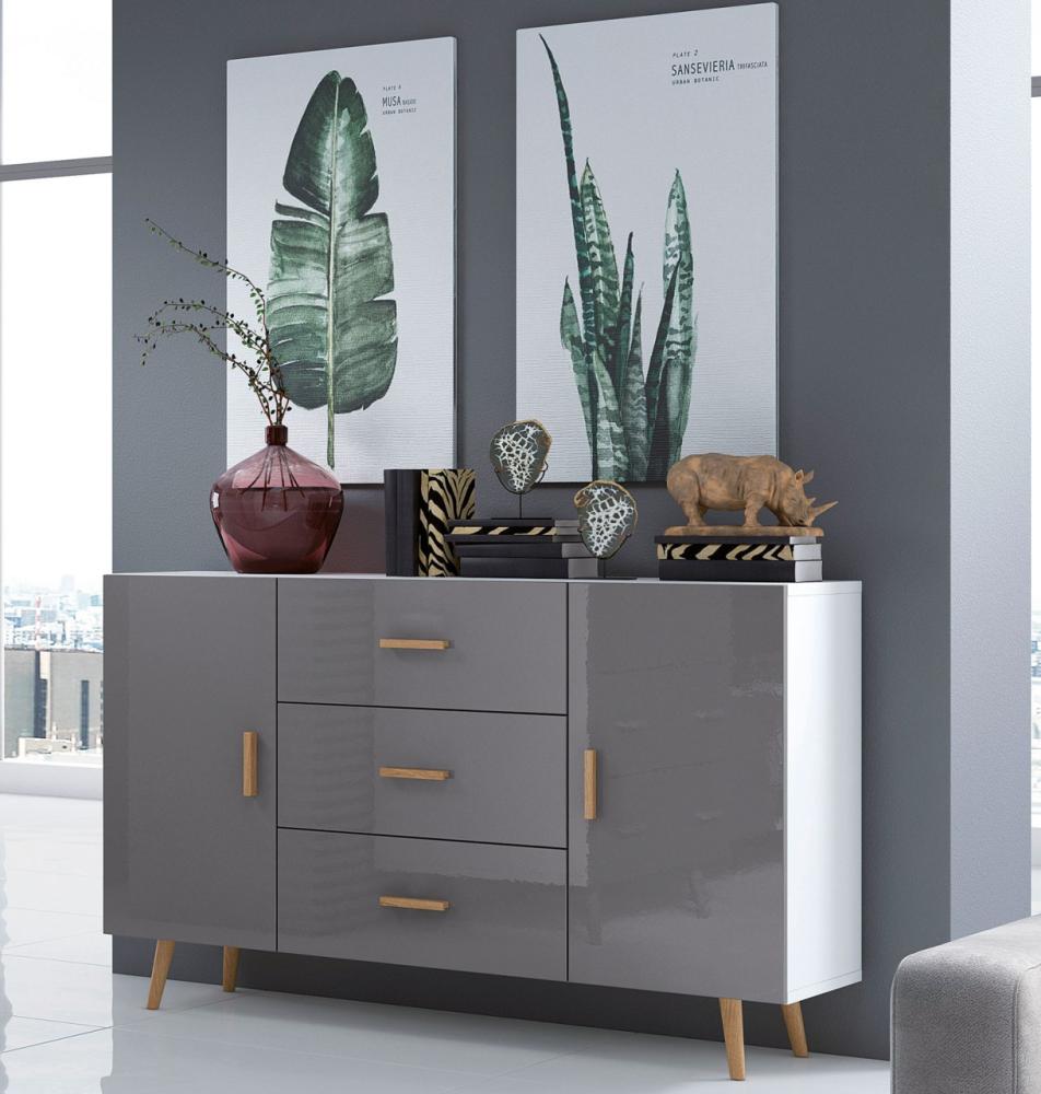 Kommode "Brillo" Sideboard 140cm Anrichte grau Hochglanz weiß artisan eiche Bild 1