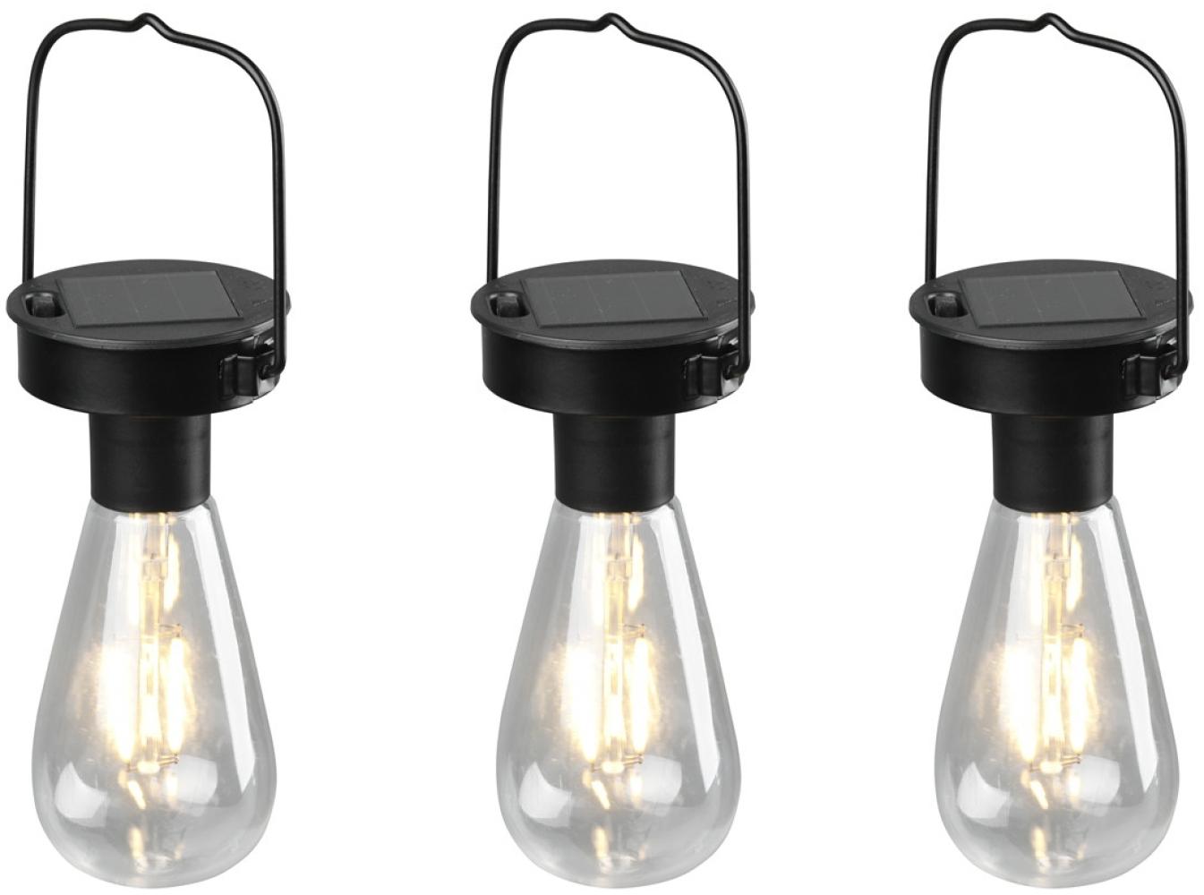 LED Solarlaterne CAMPUS 3er SET zum aufhängen Schwarz Ø7cm Höhe 23cm Bild 1
