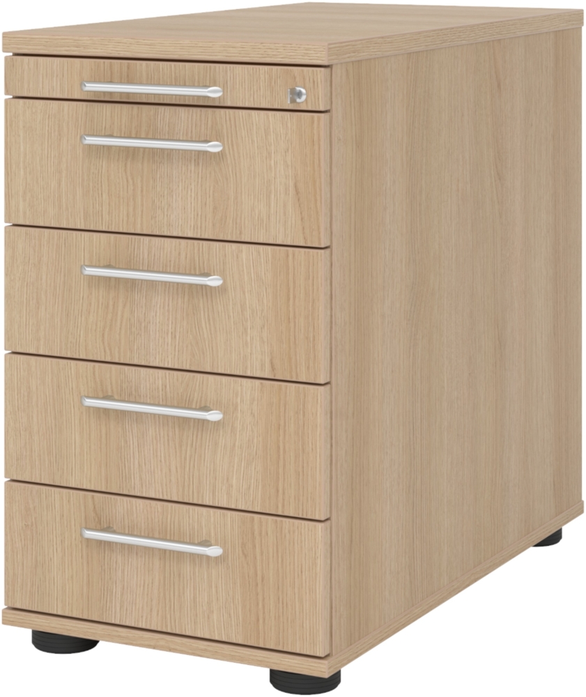 bümö Schreibtisch Schrank abschließbar, Schubladenschrank Holz in Eiche, Container mit Schubladen - Schubladen Schrank Büro, Schreibtisch Container od. Schreibtisch Kommode mit Relinggriffe, SC50-E-E-RE Bild 1