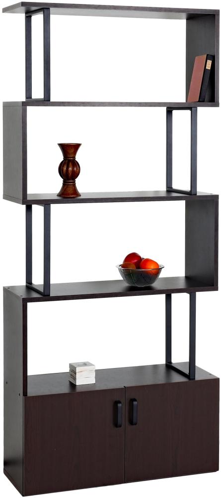 Bücherregal HWC-A27, Regal Standregal Raumteiler Wohnregal, Staufach mit Tür 183x80cm 3D-Struktur ~ dunkelbraun Bild 1