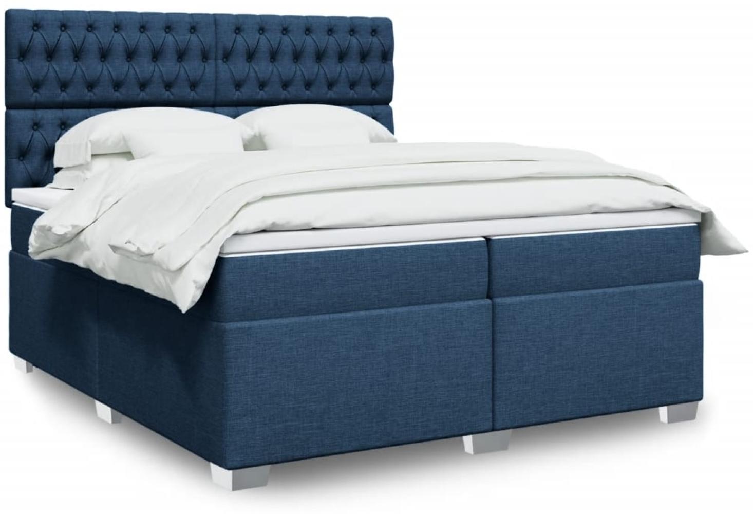 vidaXL Boxspringbett mit Matratze Blau 200x200 cm Stoff 3292908 Bild 1