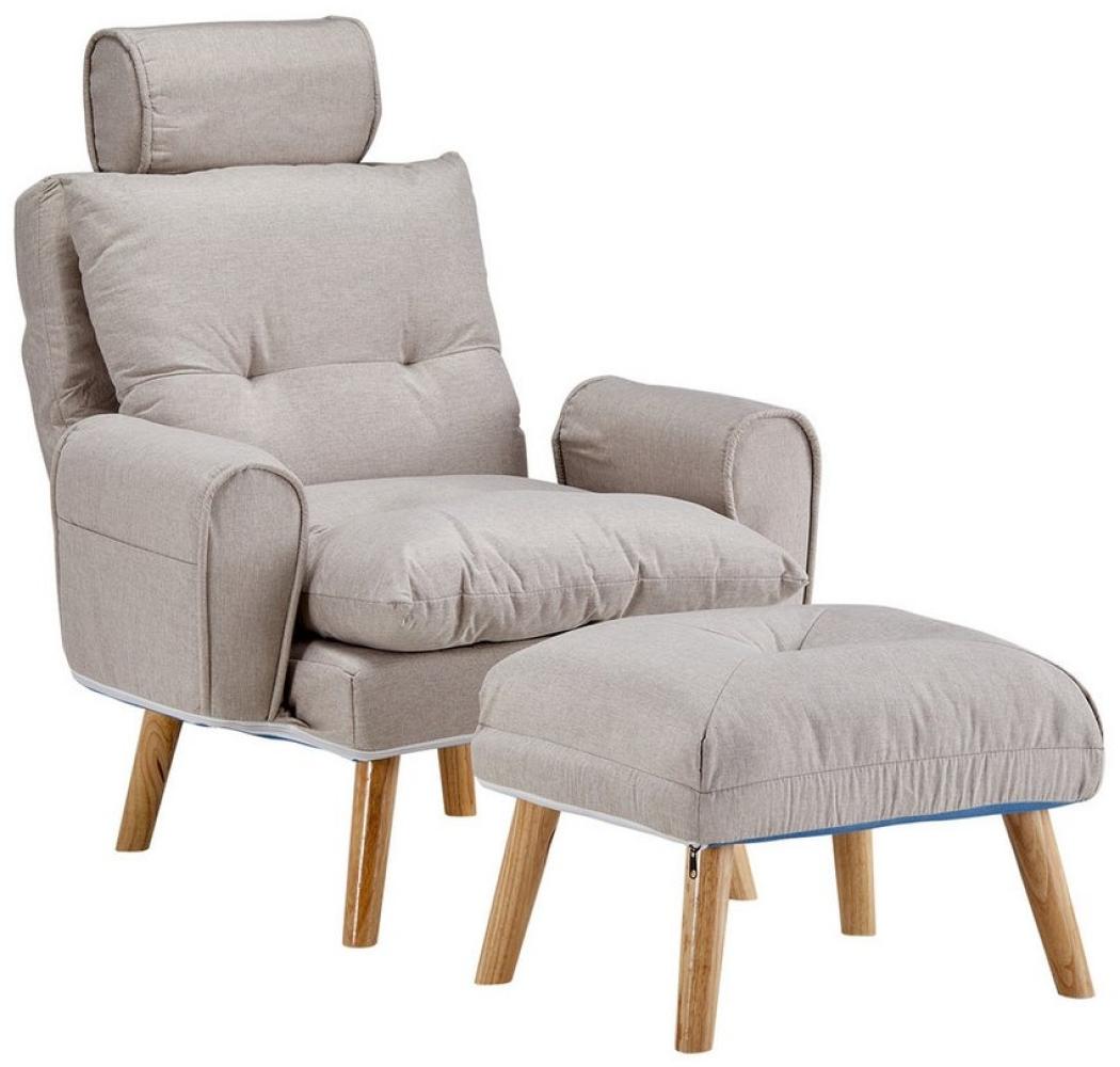 CLIPOP Relaxsessel Leinenstoff Fernsehsessel (Relaxsessel mit Hocker), Sessel mit verstellbarer Rückenlehne, Holz-Stuhlbeine Bild 1