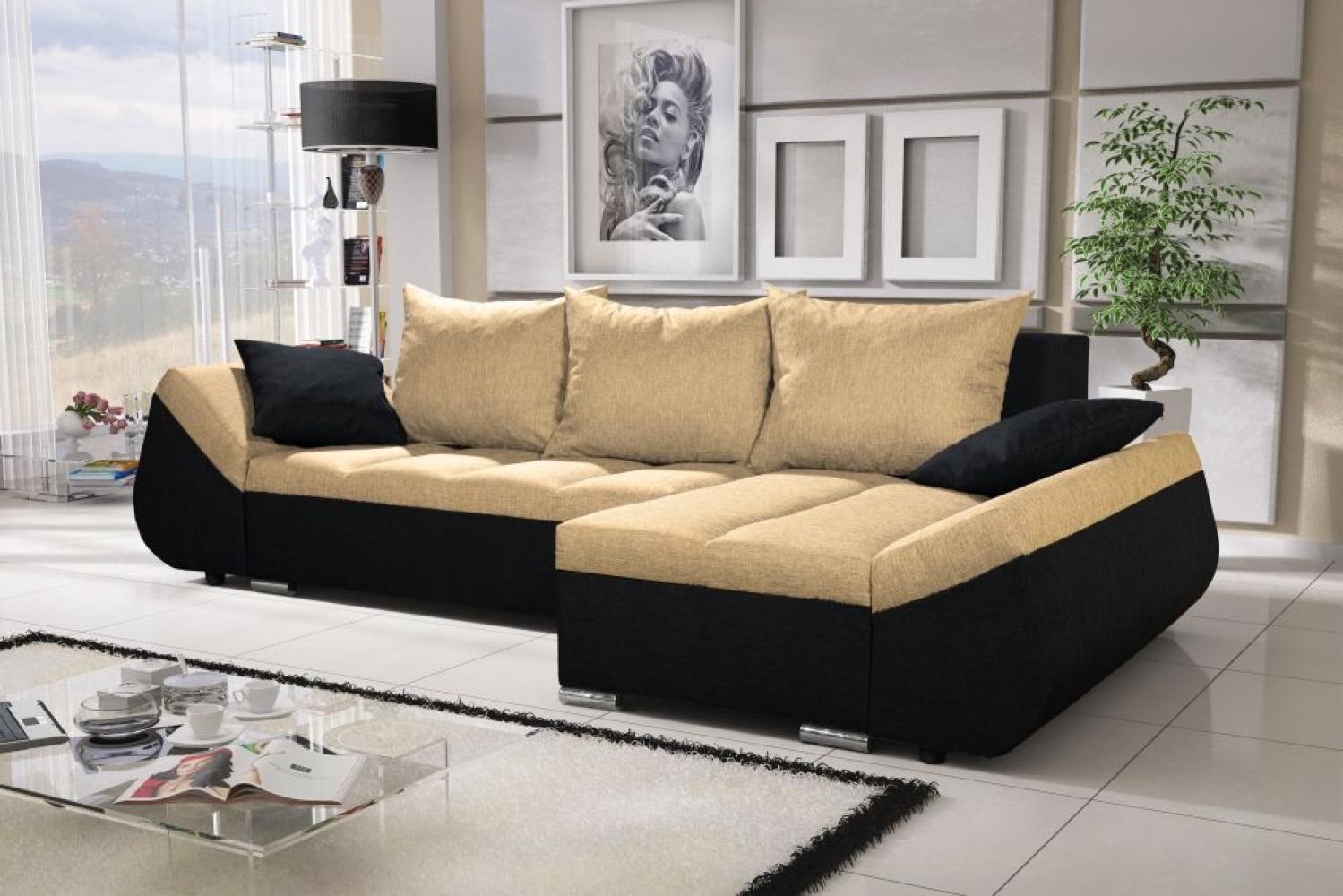 Ecksofa Sofa KLEO mit Schlaffunktion Schwarz-Gelb Ottomane Rechts Bild 1