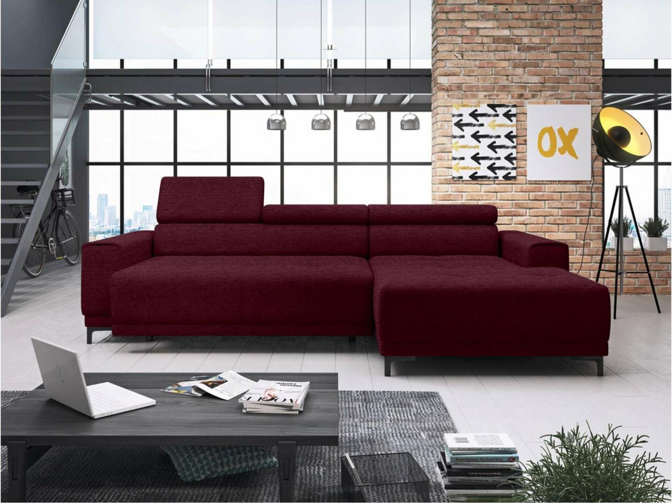 Stylefy Harrison Mini Ecksofa Strukturstoff DENVER Bordeaux Rechts Bild 1