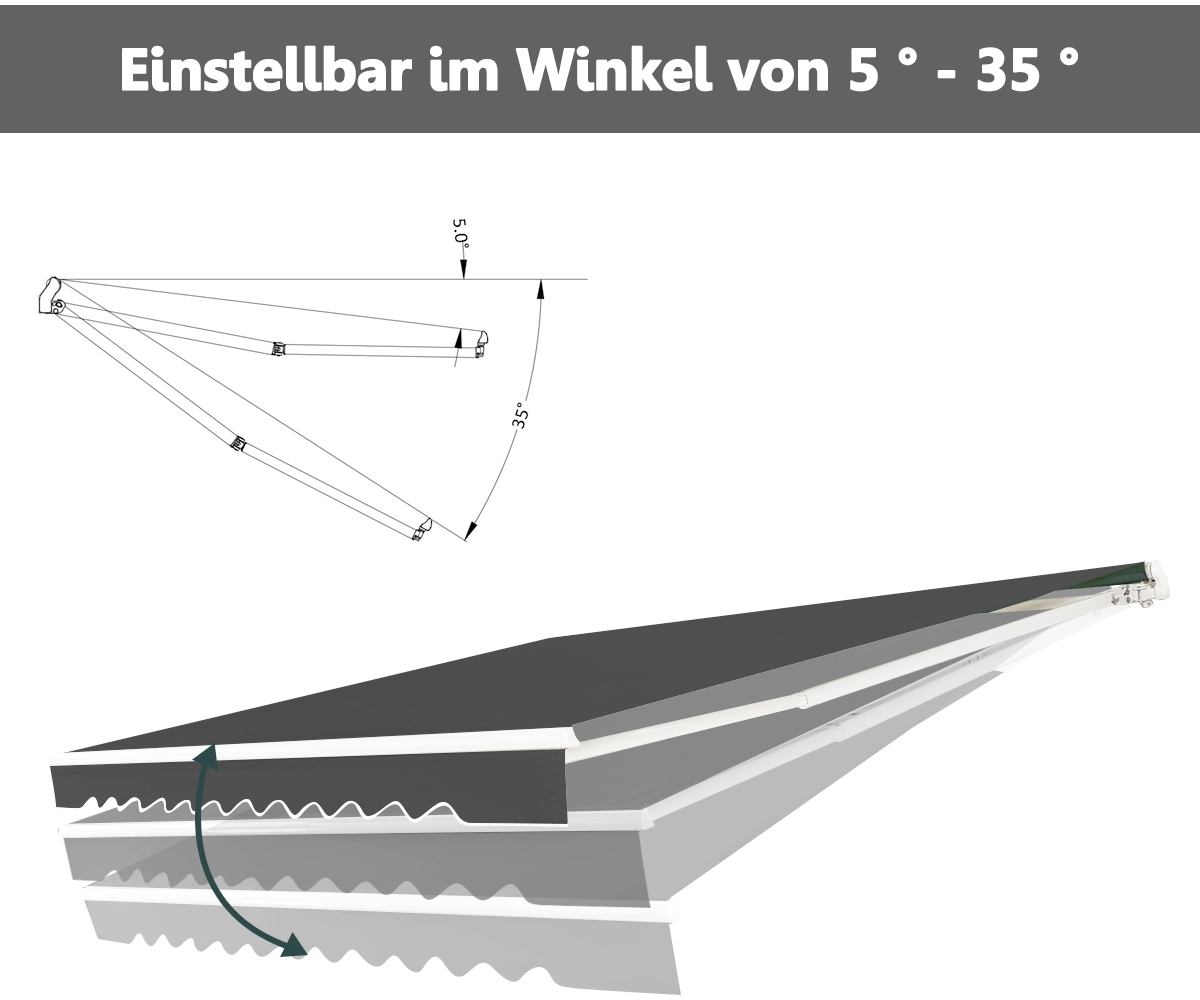 Einziehbare Markise Aluminium Terrassen Sonnenschutz mit Kurbelgriff 3,6 m × 3 m Grau Bild 1