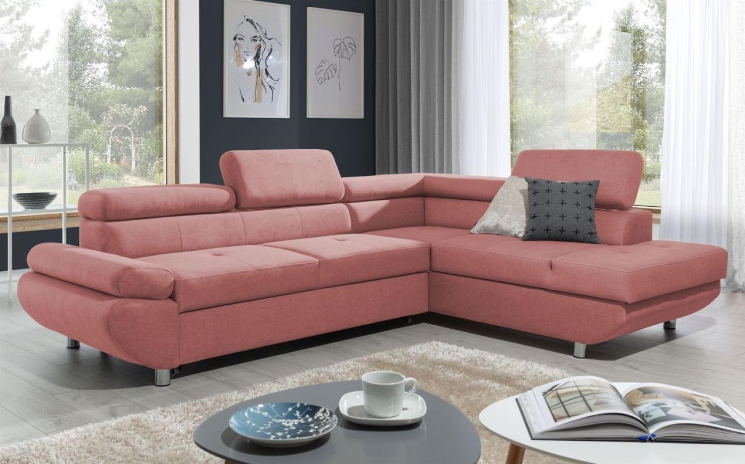 Ecksofa Sofa PANOS Stoff Esito Rosa mit Schlaffunktion Ottomane Rechts Bild 1