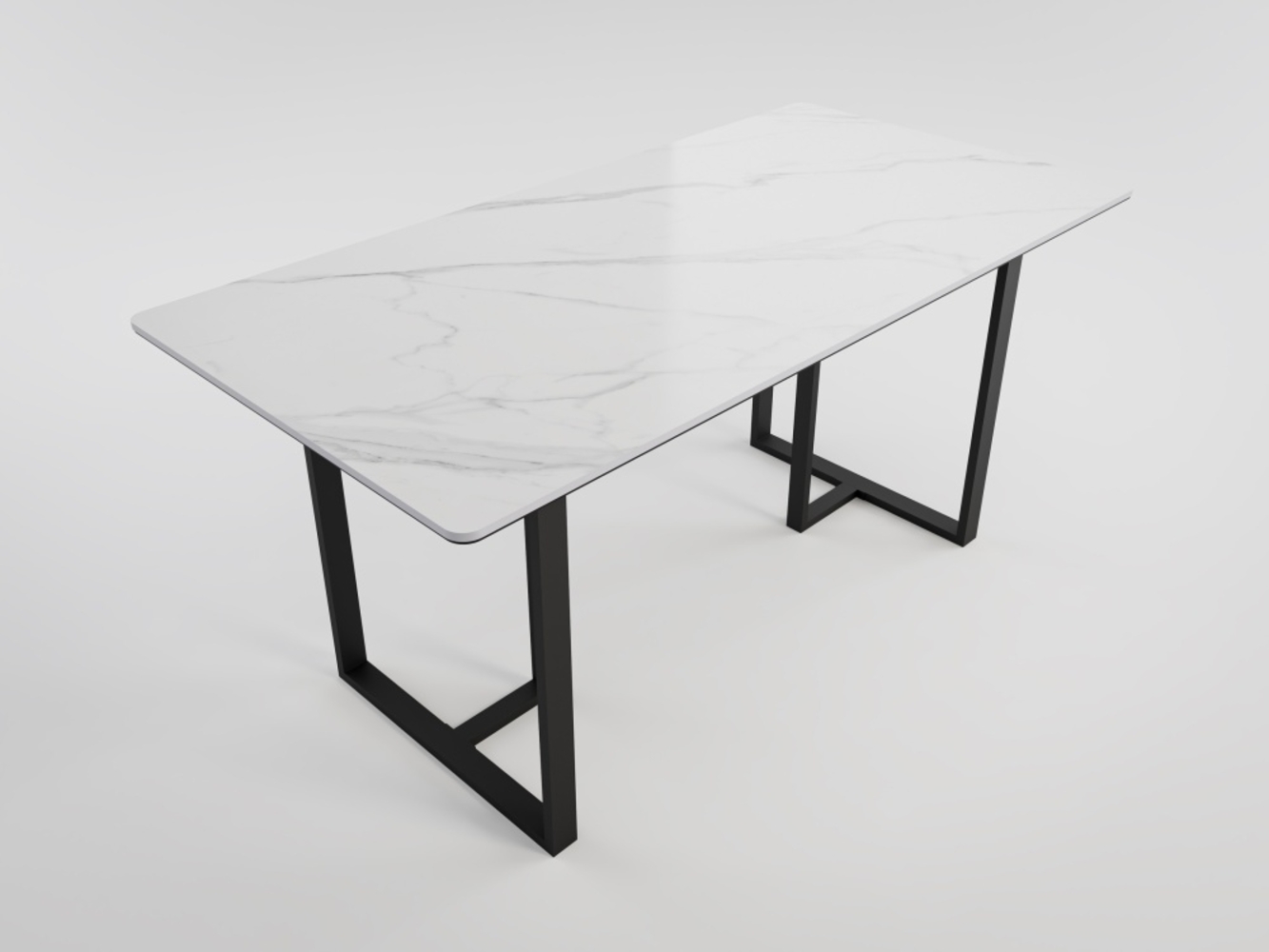 Esszimmertisch MIAS 160x80cm weiße Keramikplatte schwarzes massives Tischgestell : Weiss Bild 1