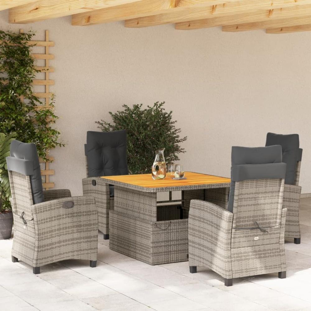 vidaXL 5-tlg. Garten-Essgruppe mit Kissen Grau Poly Rattan Bild 1