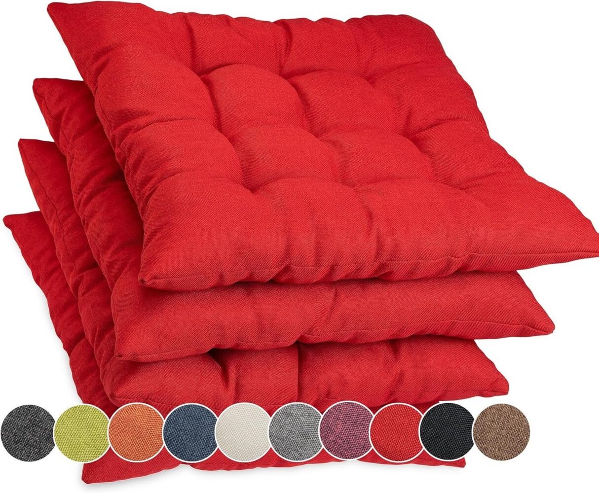 sunnypillow Stuhlkissen 4er Set Stuhlkissen mit Bändern Ontario, Rot Bild 1