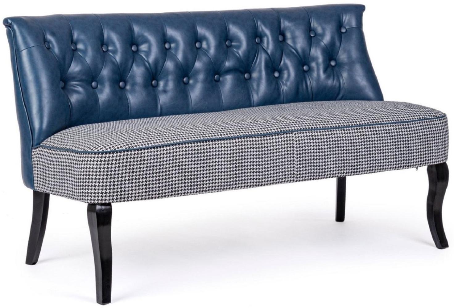 Casa Padrino Luxus Chesterfield Kunstleder Sofa Blau / Weiß / Schwarz 136 x 66 x H. 76 cm - Wohnzimmer Sofa - Wohnzimmer Möbel - Chesterfield Möbel - Luxus Möbel - Luxus Einrichtung Bild 1