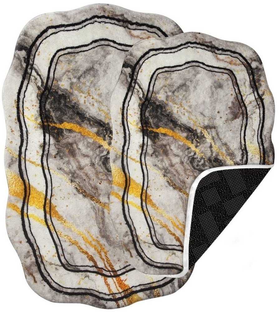 HOMELUX Badematte Teppich Läufer Badematte Teppichläufer Kurzflor Badteppich, Höhe 18 mm, Rutschfester Gummi, lichtecht, schallschluckend, ruschsicher, Polyester, Bogen, 2 Teiliges Set, Höhe 18 mm, 60×90 + 60×50cm, 50×160 cm+50×80 cm Bild 1