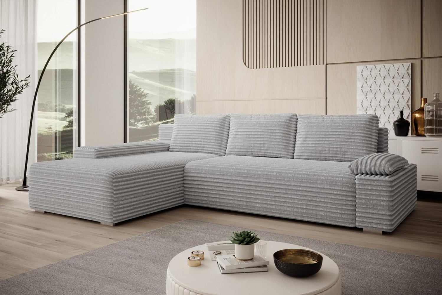 PROMETO Möbel Ecksofa Ecksofa LINEA mit Schlaffunktion und Bettkasten in Beige und Grau Bild 1