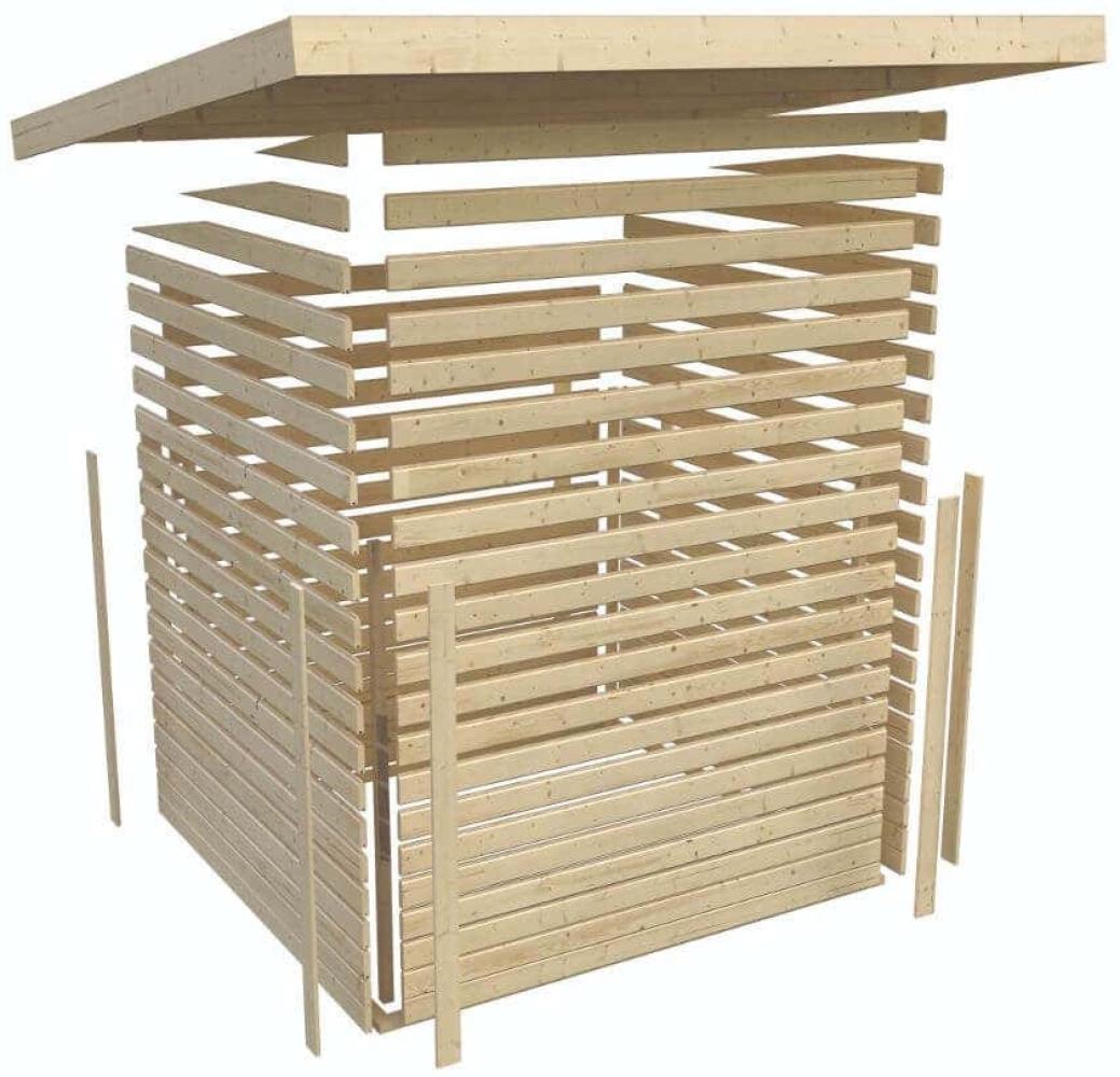 Gartenhaus Neuruppin 2 - 244x244 cm mit Anbaudach 3,20 m, 28 mm Holz terragrau, Karibu Bild 1