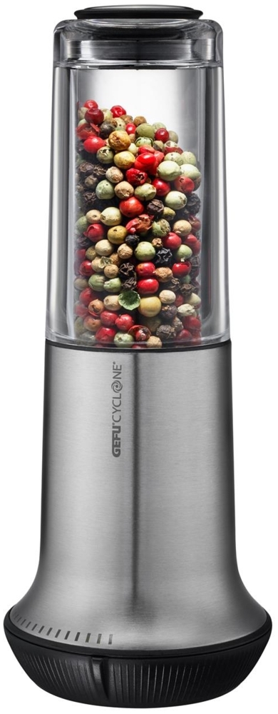 GEFU Salz-/Pfeffermühle X-Plosion, Gewürzmühle für Salzoder Pfeffer, Keramikmahlwerk, Glas, Schwarz/Silber, M Bild 1