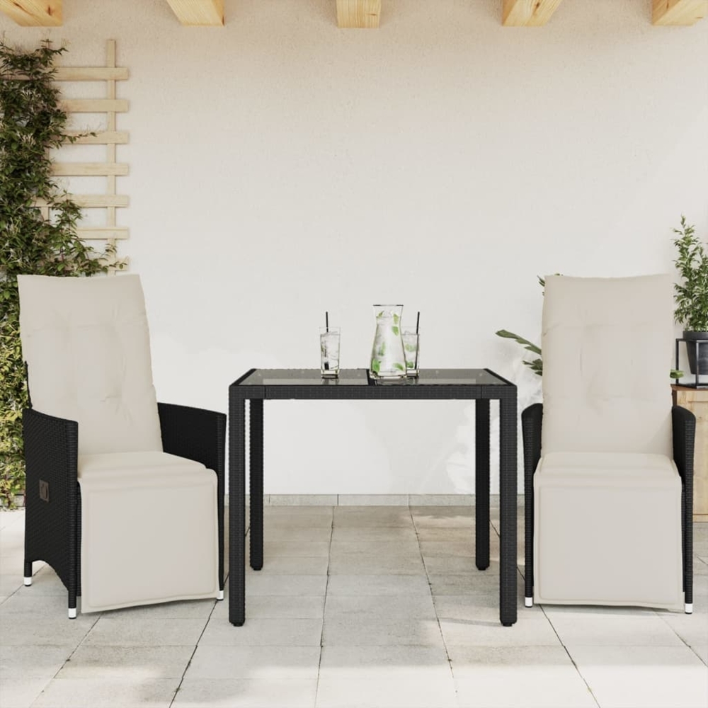 vidaXL 3-tlg. Bistro-Set mit Kissen Schwarz Poly Rattan 3276863 Bild 1