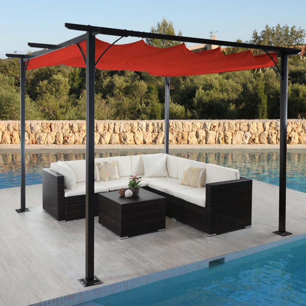 Pergola HWC-C42, Garten Pavillon, stabiles 6cm-Gestell + Schiebedach ~ 3x3m terracotta Bild 1