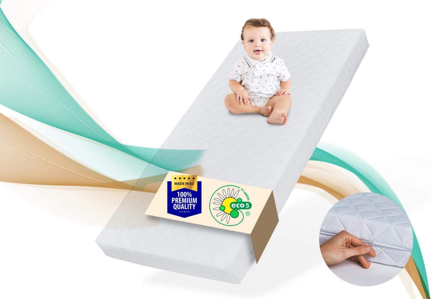 Kindermatratze 60x120 cm mit waschbarem Bezug | 10 cm hoch hochwertige Kaltschaum-Matratze fürs Kinderbett Hausbett| Made in EU,Körpergewicht bis 60kg Bild 1