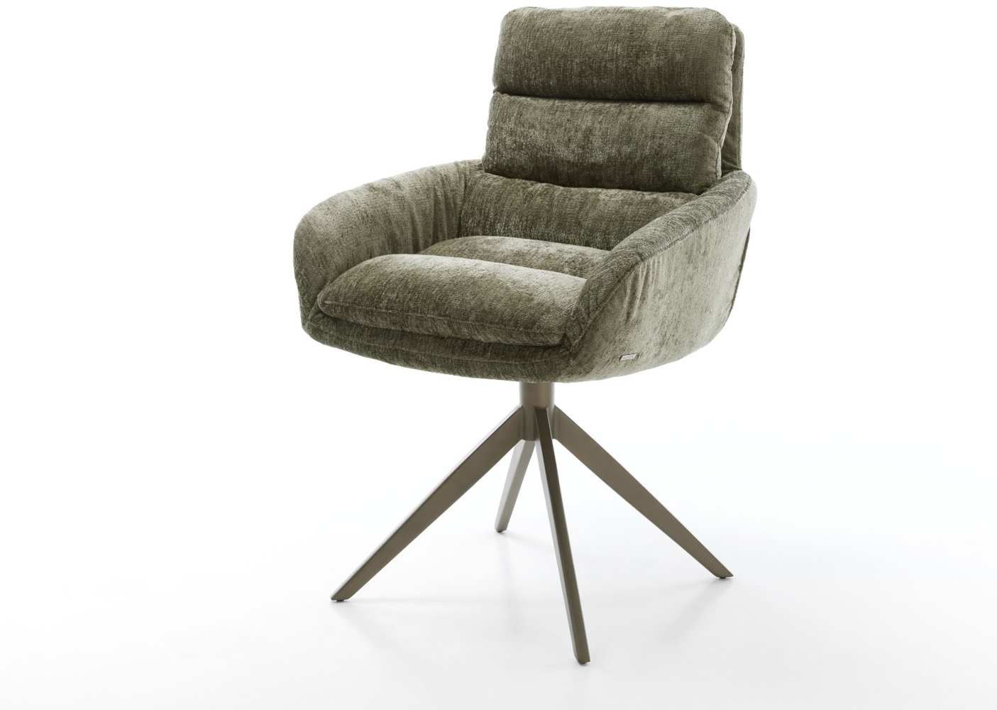 Drehstuhl Abelia-Flex mit Armlehnen Chenille Olive Kreuzgestell breit Effektfinish Titan 360° drehbar Taschenfederkern Bild 1