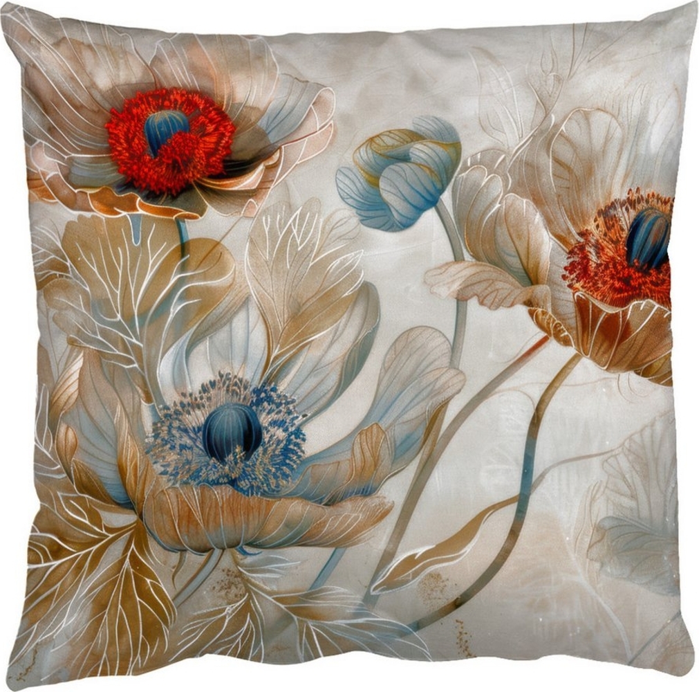 MuchoWow Dekokissen Blumen - Beige - Modern - Illustration, Zierkissen mit Füllung für Wohnzimmer, Sofakissen, 40x40 cm Bild 1