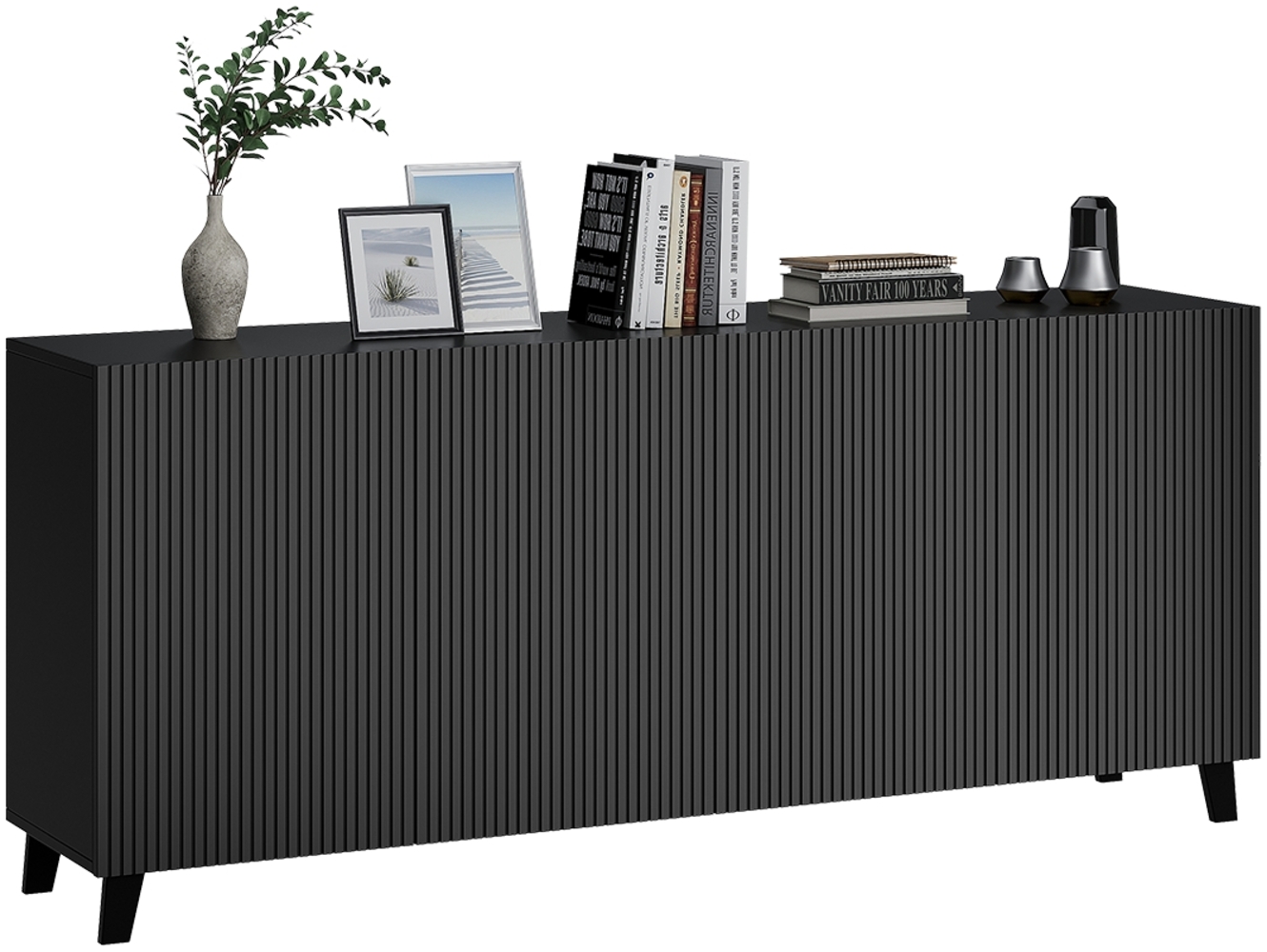 Bellamio 'Tana' Kommode, schwarz mit geriffelter Front, 80x40x185 cm, Sideboard mit 4 Türen und 8 Fächern Bild 1