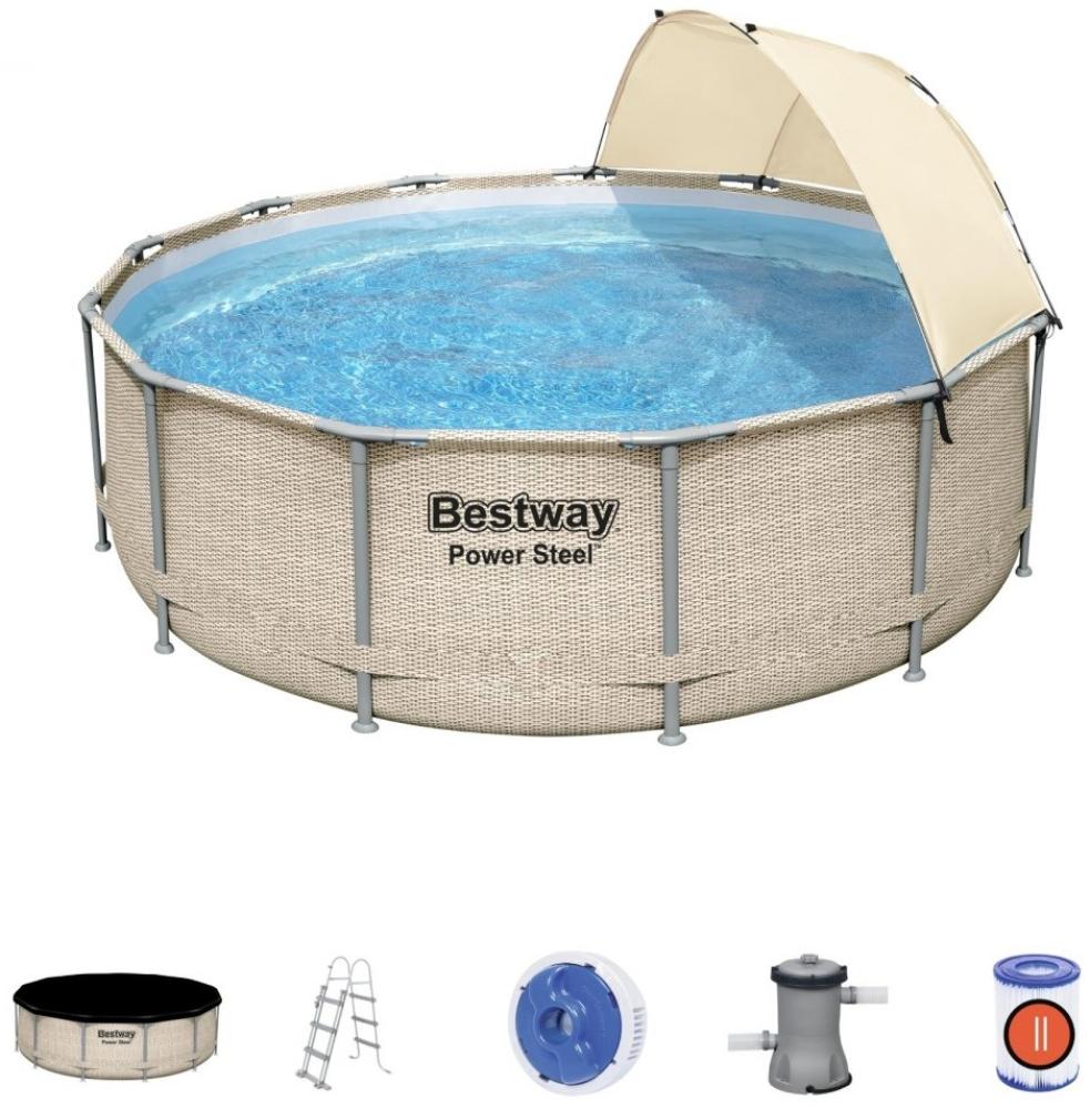 BESTWAY 5614V Power Steel Pool Filterpumpe Sicherheitsleiter Abdeckung 396x107 cm Bild 1