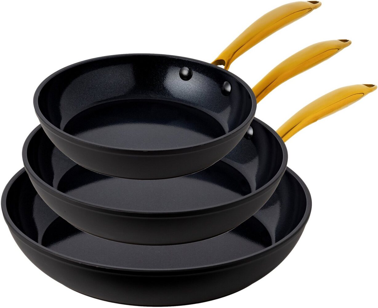 HENSSLERS Pfannen-Set HSN, Aluminium (Set, 3-tlg, je 1 Pfanne Ø 20/24/28 cm, H: 6 cm), BLACK CERAMIC Antihaftbeschichtung, goldener Edelstahlgriff, Induktion Bild 1