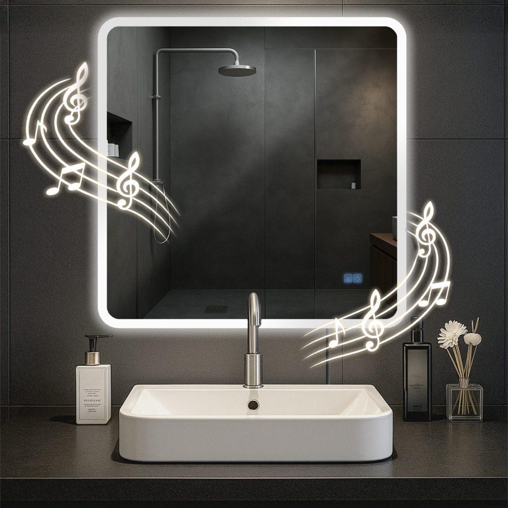 CLP Badspiegel Jericho Bluetooth-Lautsprecher Anti-Beschlag LED-Beleuchtung dimmbar,80x80 cm Bild 1