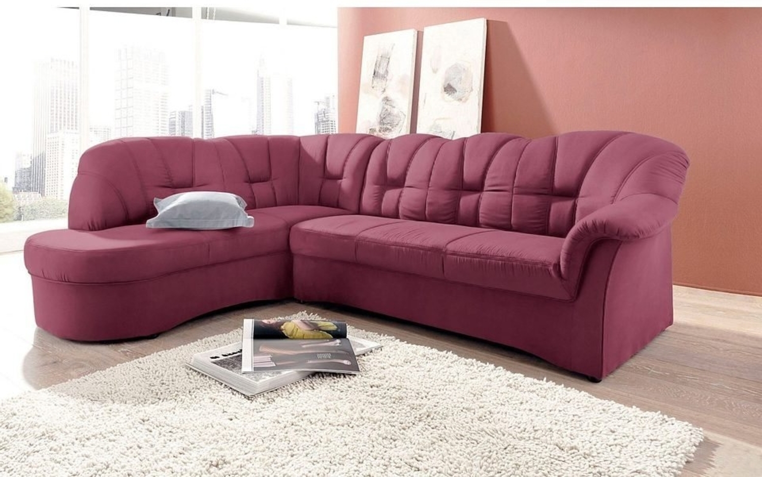 DOMO collection Ecksofa Papenburg, zeitlose Rückensteppung, elegante Armlehne, L-Form, mit Ottomane, wahlweise mit Bettfunktion Bild 1