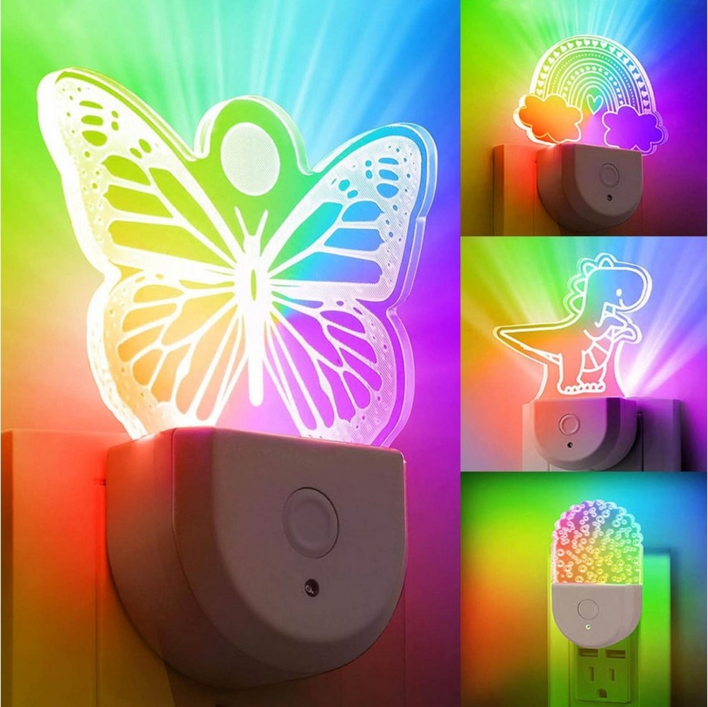 Jibenhome LED Nachtlicht LED Steckdosenleuchte RGB Nachtlicht Dynamisches mit Dämmerungssensor, Schmetterling, LED fest integriert Bild 1