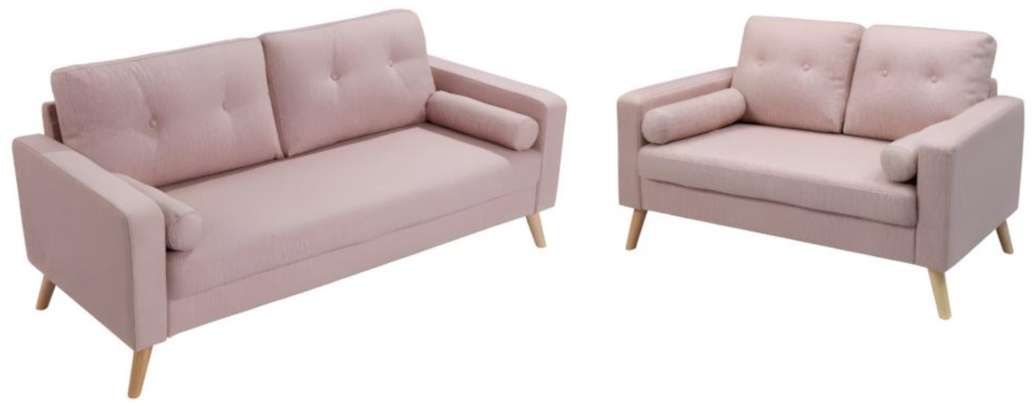 Vente-unique 'TATUM' 1x 2-Sitzer Sofa und 1x 3-Sitzer Sofa, Bouclé Stoff puderrosa, 130 / 182 x 81 x 83 cm Bild 1