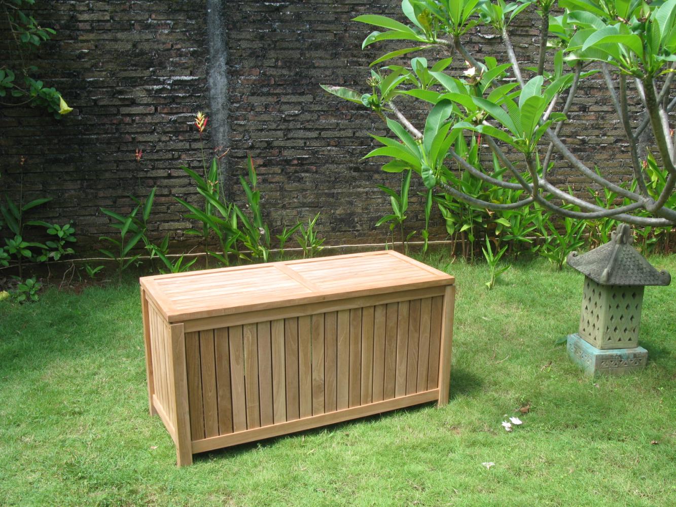 Premium Teak Gartenbox Verstauraum Gartenablage Teakholz offene Lattung klein Bild 1