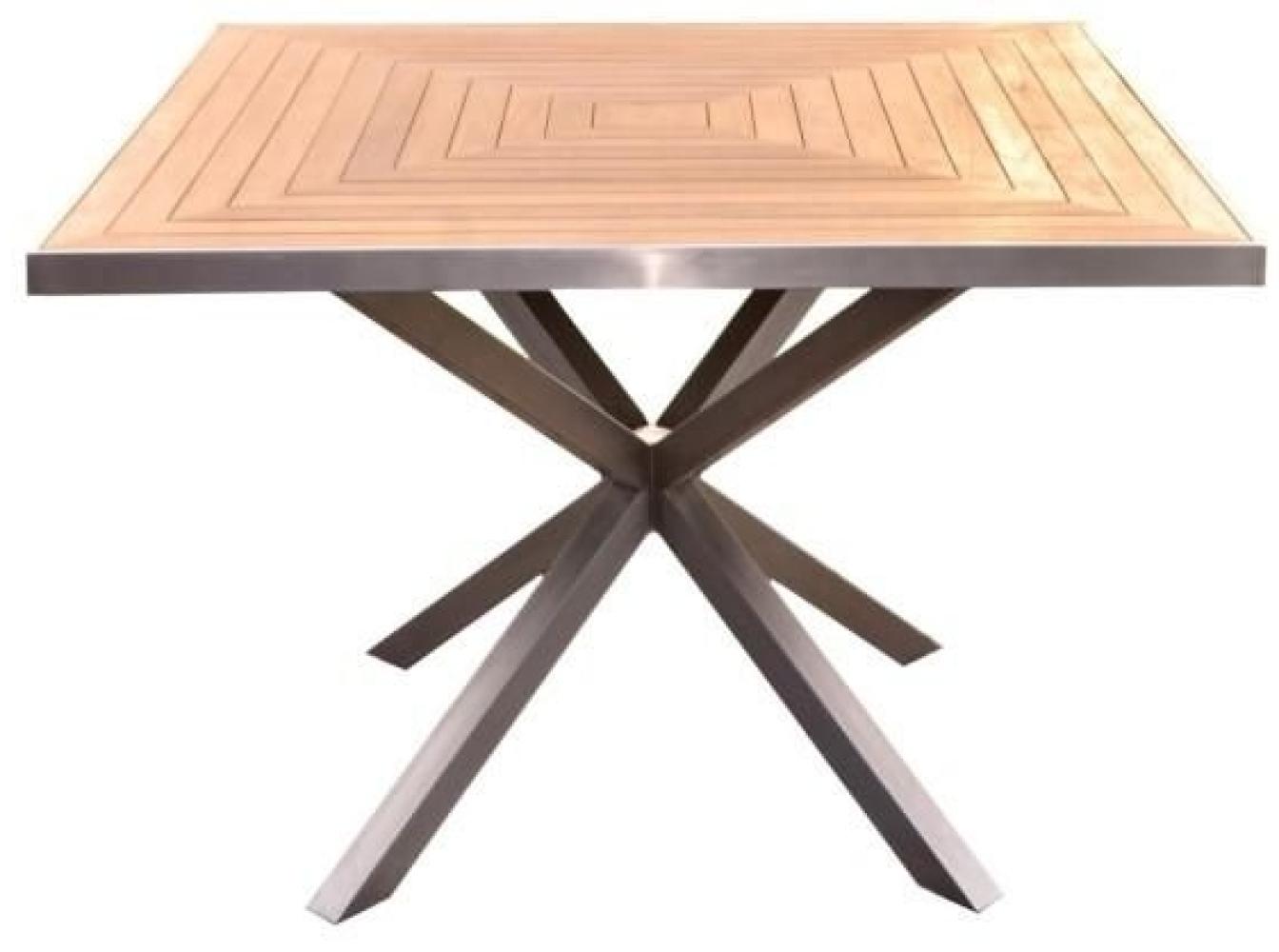 Designer Essgruppe Tisch Andalo + 4 Stapelstühle Endine Teakholz Edelstahl - Tischplatte: 100 x 100 cm Bild 1