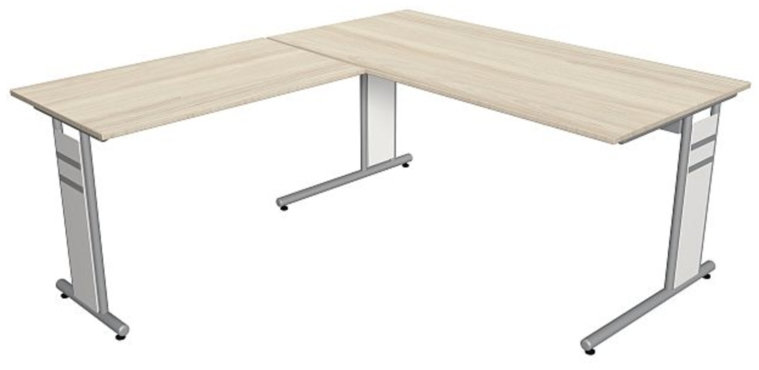 Kerkmann Schreibtisch 4090 Form 4 160x80 x68-82 cm mit Anbautisch 100x60 cm und C-Fuß-Gestell ahorn Bild 1