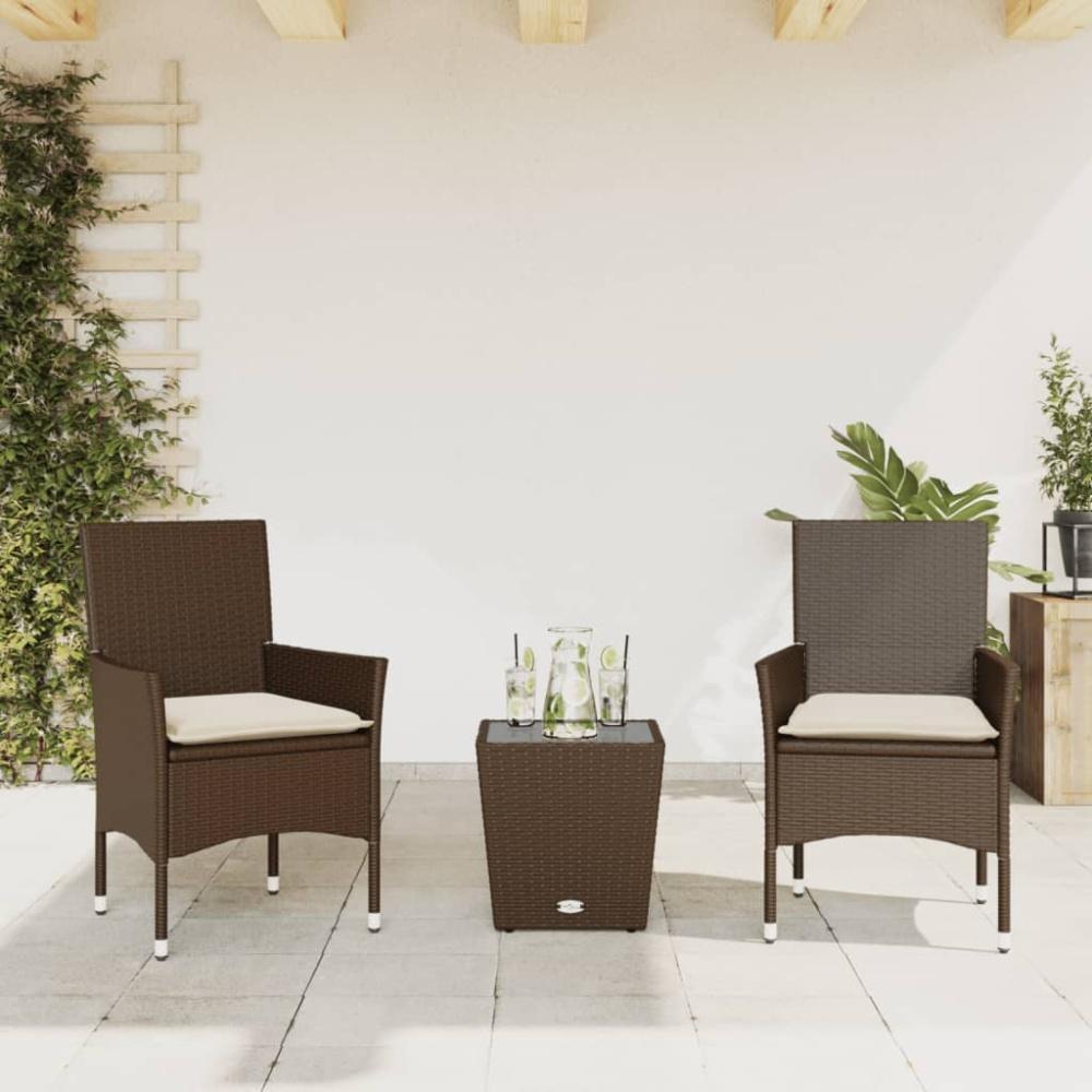 vidaXL 3-tlg. Bistro-Set mit Kissen Braun Poly Rattan und Glas 3278741 Bild 1