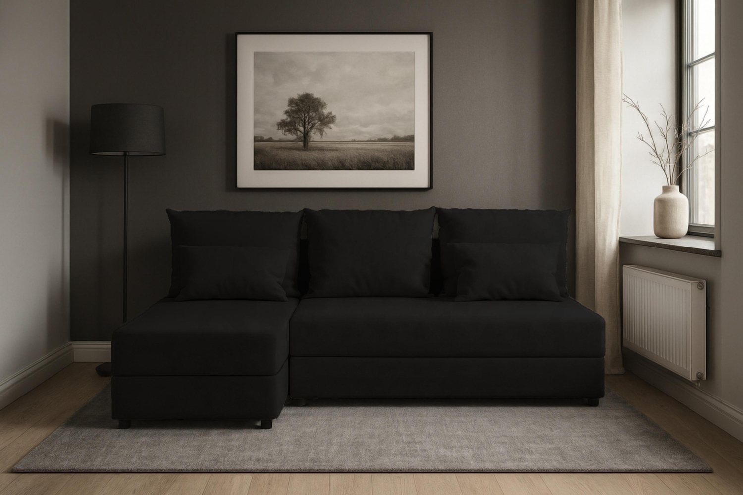 AX LIVING Schwarze Ecksofa Klein mit Schlaffunktion Dolceo L 206 cm Bild 1