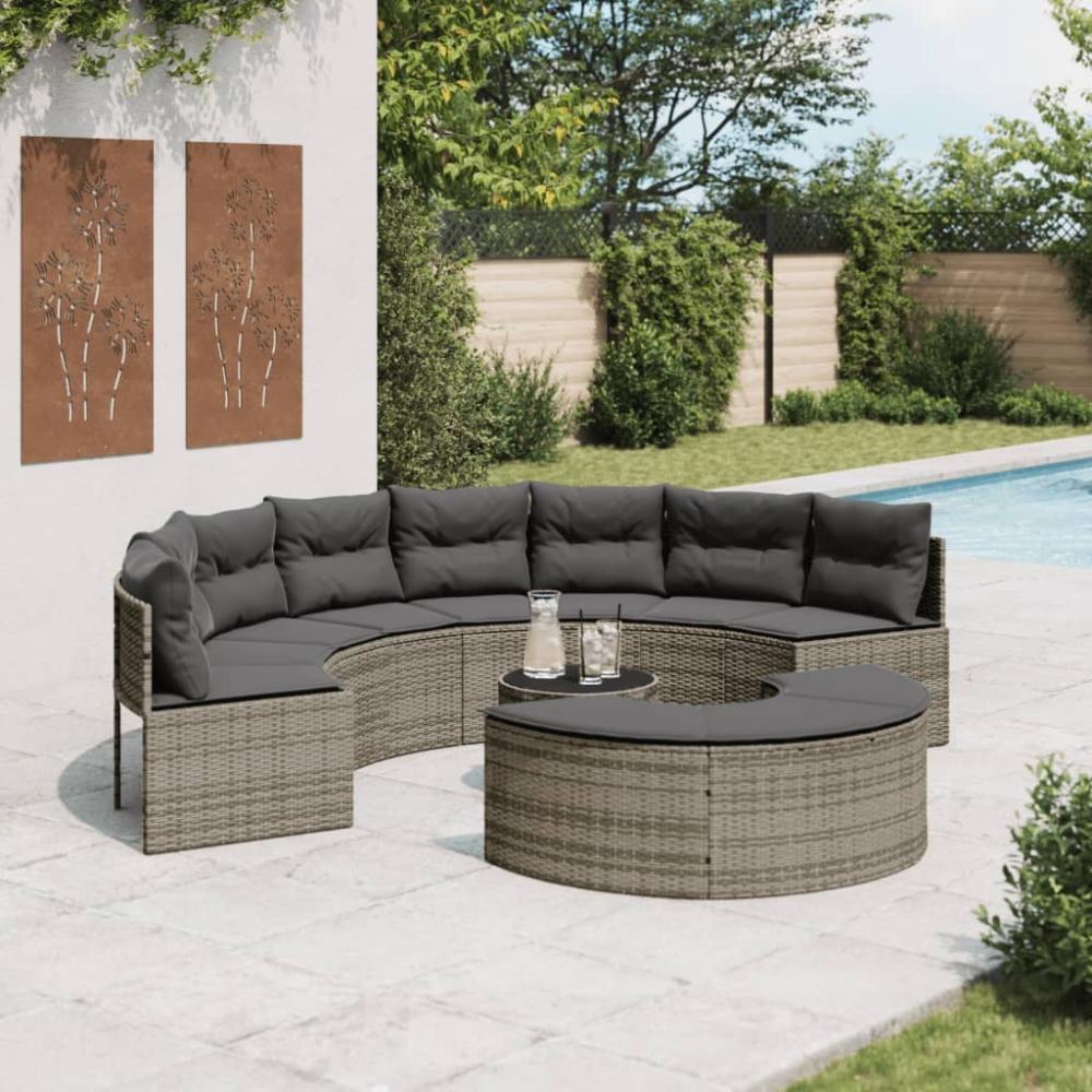 vidaXL 3-tlg. Garten-Sofagarnitur Halbrund Grau Poly Rattan 3262075 Bild 1