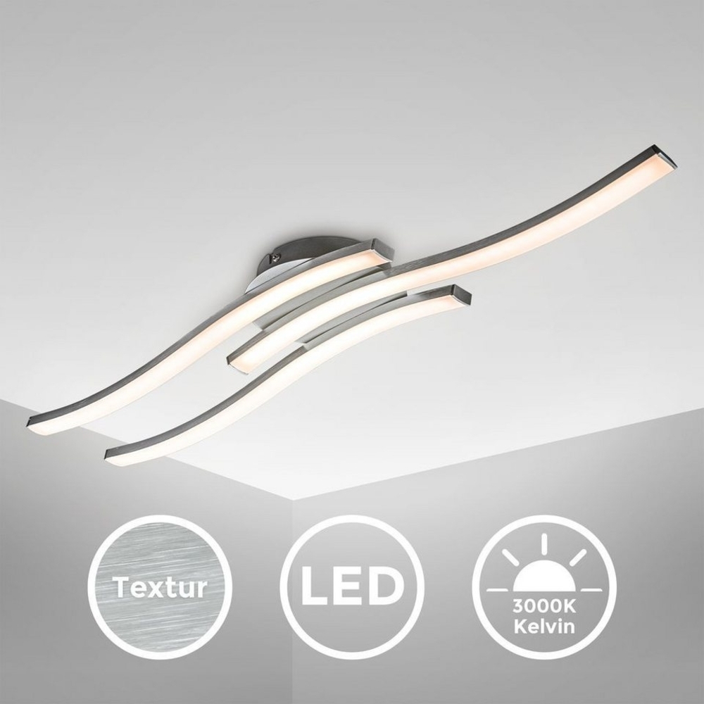 B.K.Licht LED Deckenleuchte LED Deckenlampe 3-flammig wellenförmig 56,5x12cm - BKL1298, LED fest integriert, 2700K - Extra-Warmweiß, silber modern Leuchtmittel 18W 1440lm 3000K warmweiße Lichtfarbe Küche Bild 1